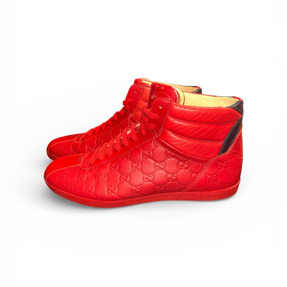 Gucci Red Embossed Monogram Men's High-Top Sneakers